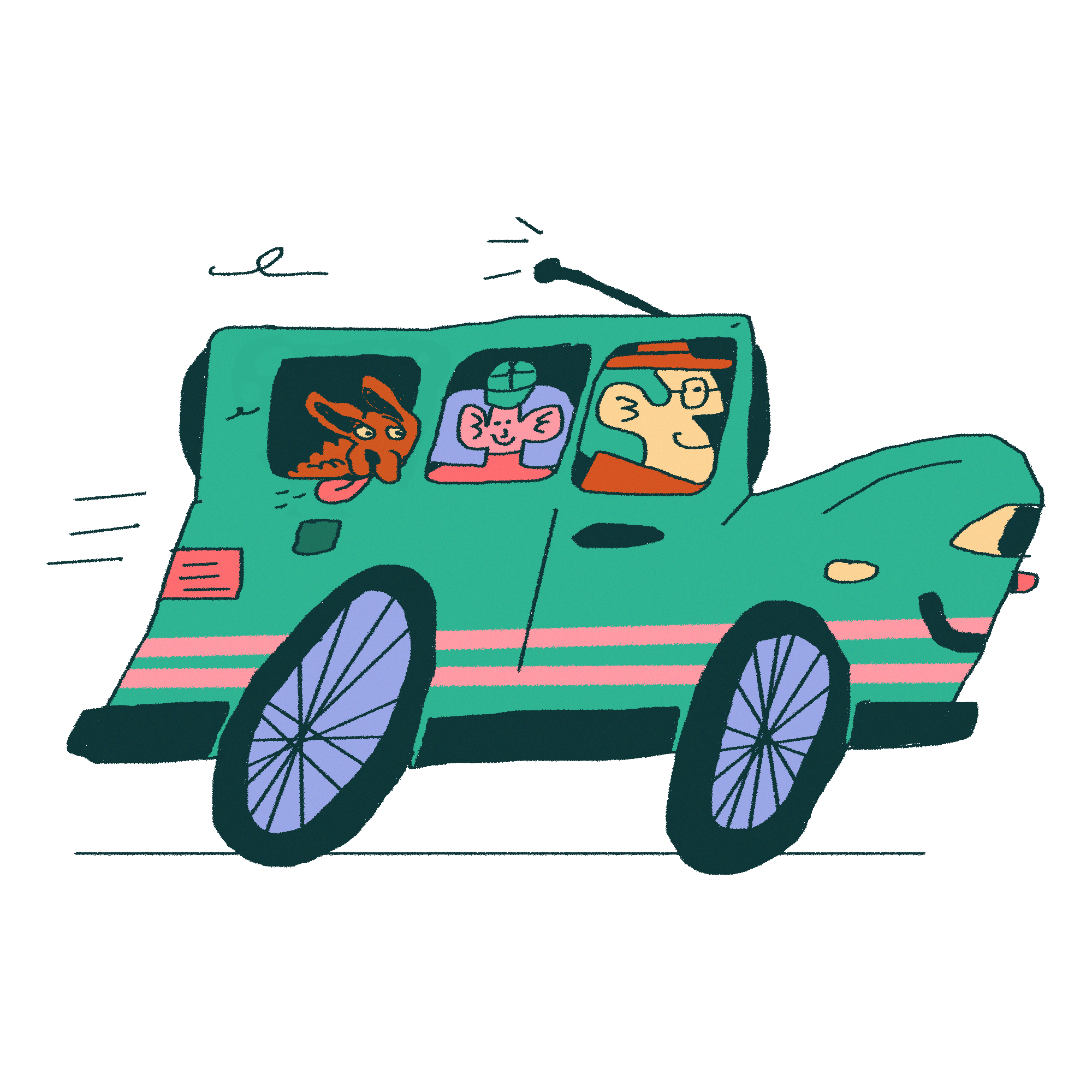 Illustration of a smiling green car