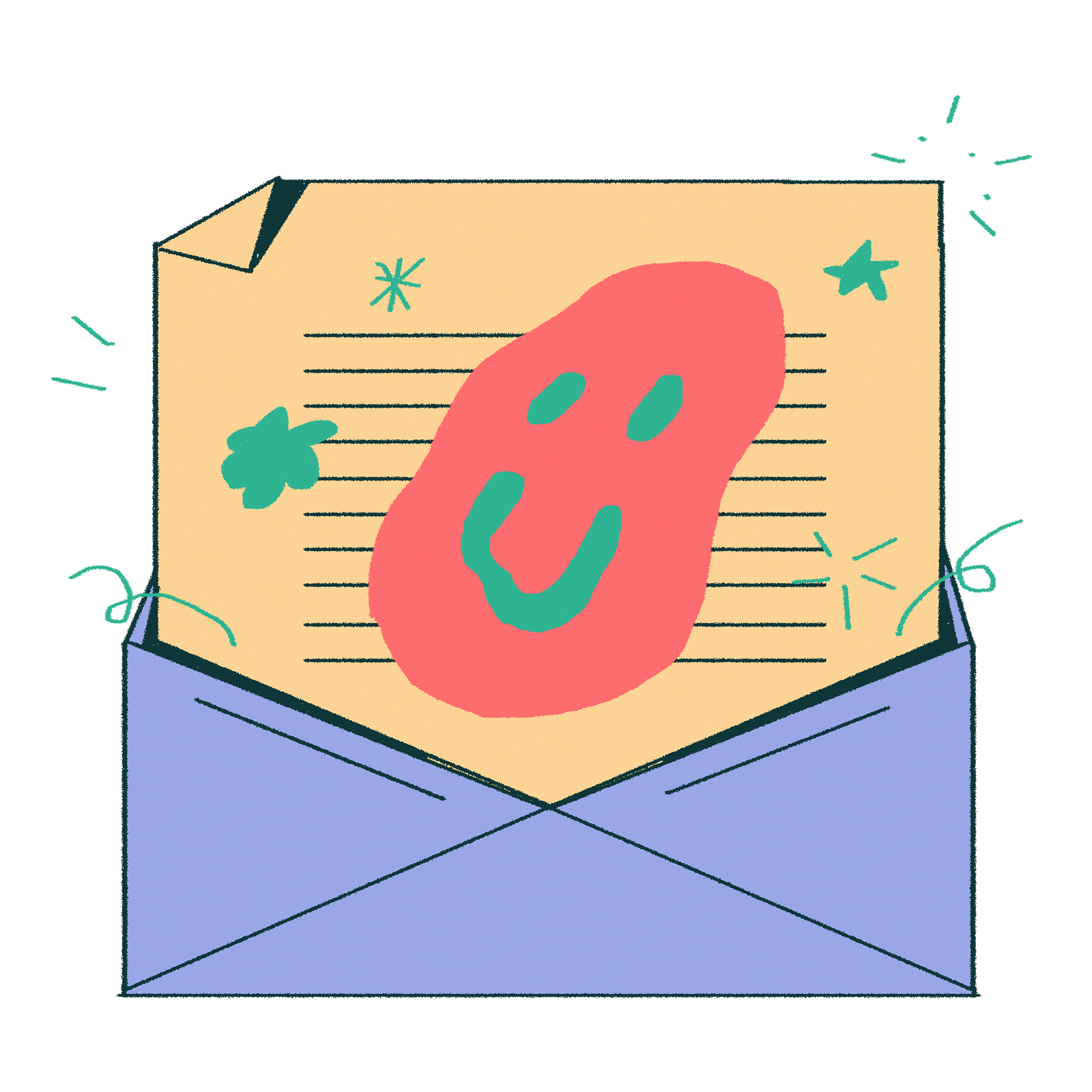 Illustration of a yellow letter in a purple envelope