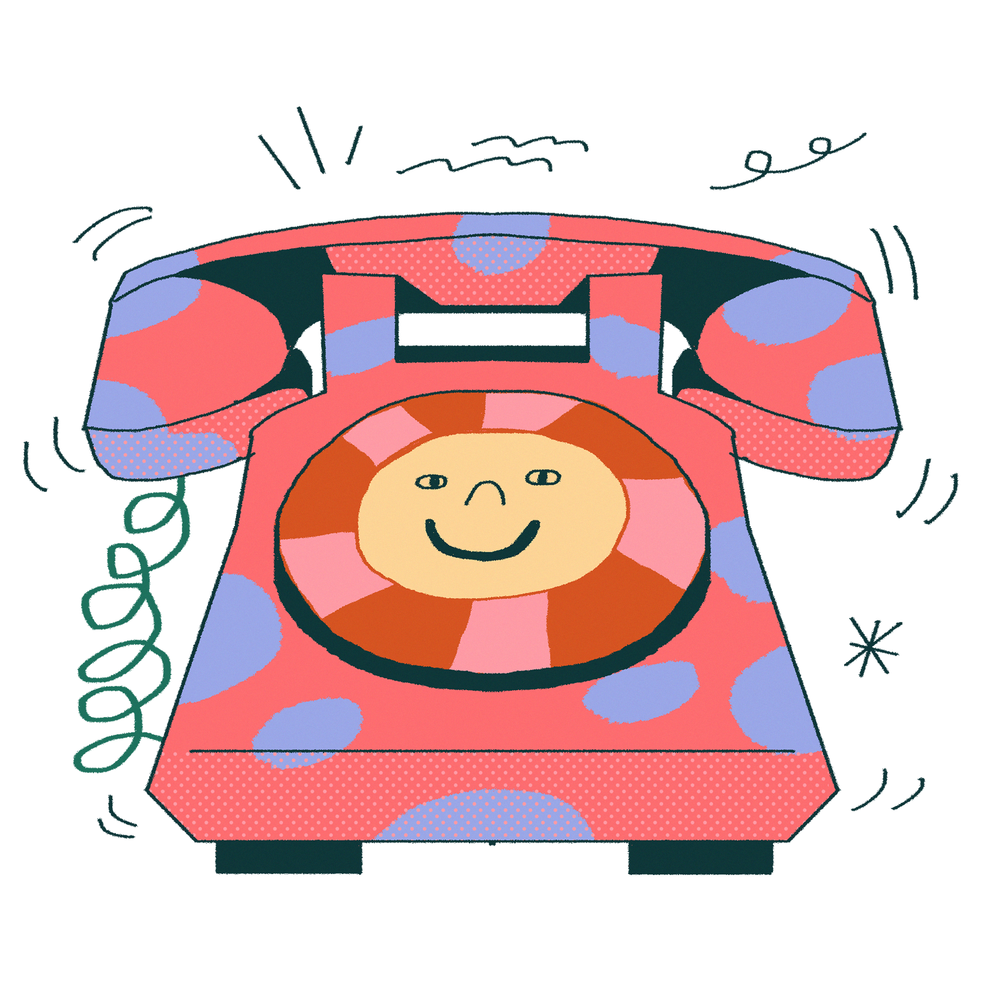 Illustration of a pink phone with blue spots