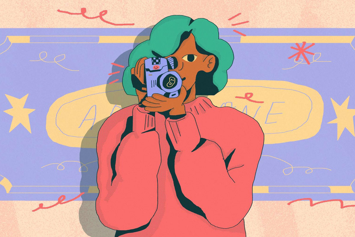 An illustration of a person holding a video camera.