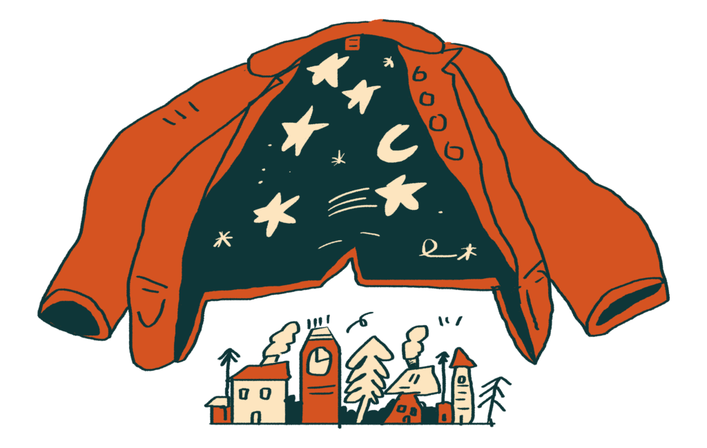 Illustation of an orange coat lined with stars