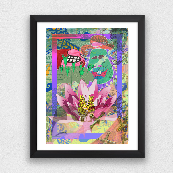 Colourful abstract art in a frame.