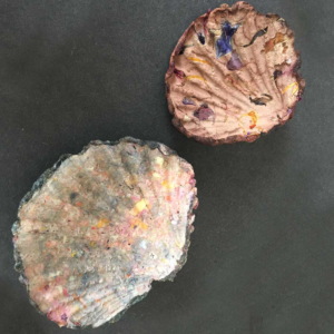 Handmade paper formed into shell shapes
