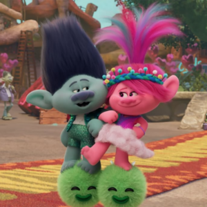 A pink and a blue troll