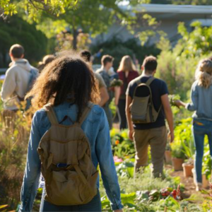 A group walk through a thriving allotment